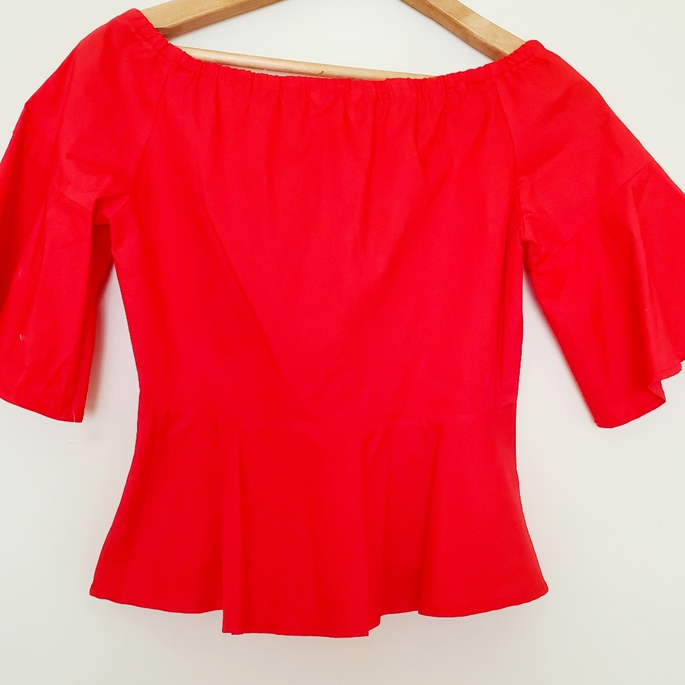 Club Monaco red peplum off shoulder blouse - Picture 7 of 7